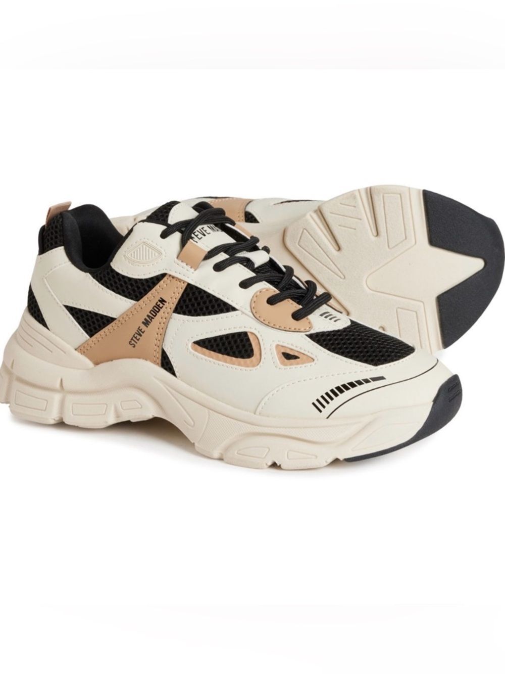 Steve Madden Possession Platform Sneakers Black Tan 8M Streetwear Y2K Chunky